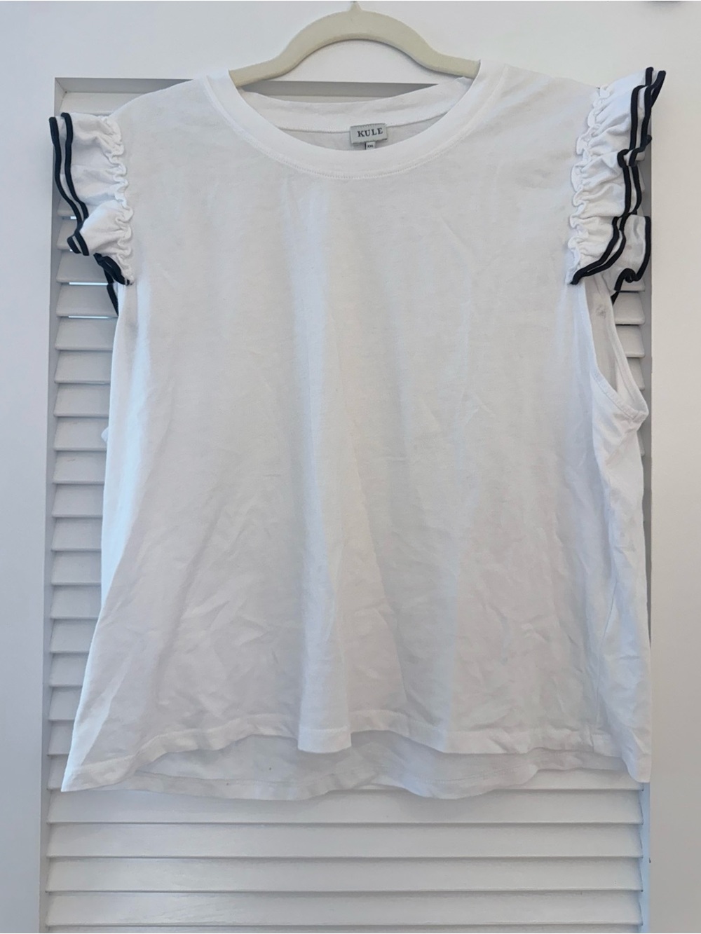 KULE Kiki Ruffle Sleeve Tank Top: 20.5” ptp; Navy & White Crewneck, worn once - Picture 3 of 6
